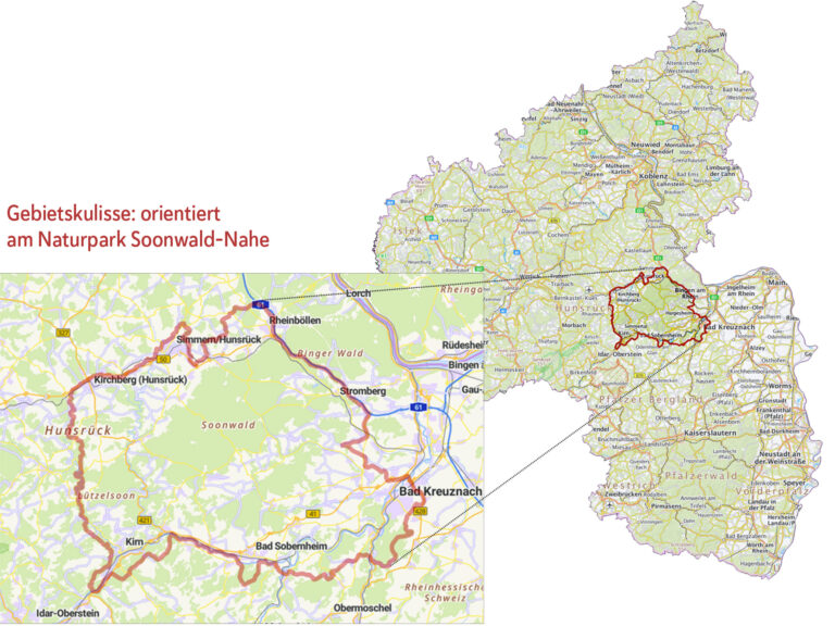 Gebietskulisse des Projekts, orientiert an der Lage des Naturparks Soonwald-Nahe (Karte)